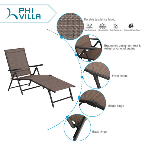 2pk 5 Stages Adjustable Patio Folding Metal Lounge Chair