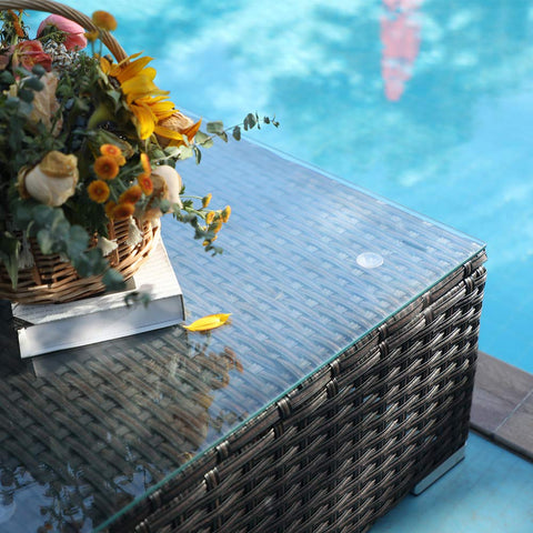 Rattan Wicker DIY Sofa & 45" x 23" Leather Grain Gas Fire Pit Table 50,000 BTU Sectional Sets