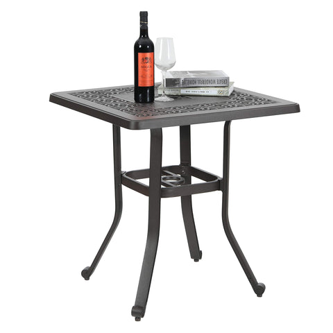Patio Cast Aluminum Bistro Square Dining Table with Umbrella Hole