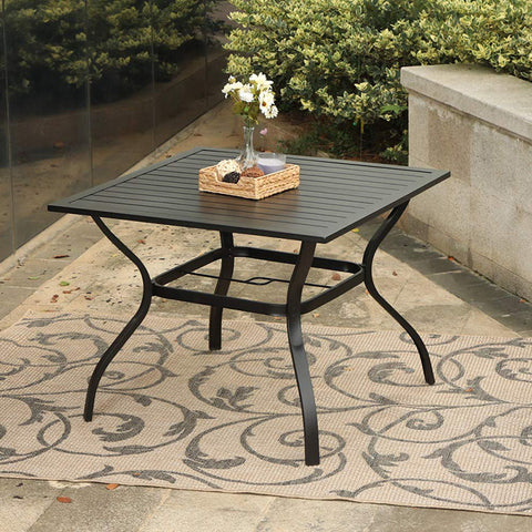 37" Metal Steel Slat Patio Table with Umbrella Hole