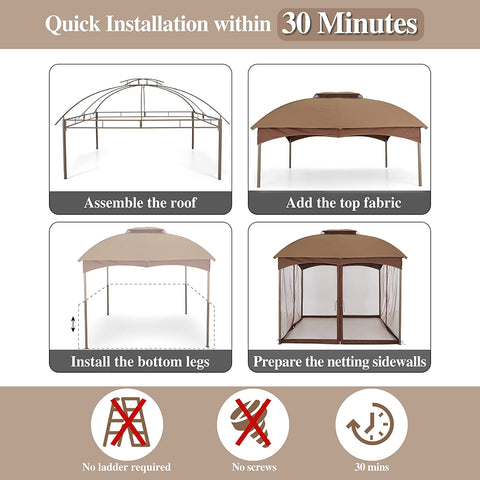 2 Sizes Soft-top Canopy, Double-roof Outdoor Gazebo with Mesh Netting Curtains