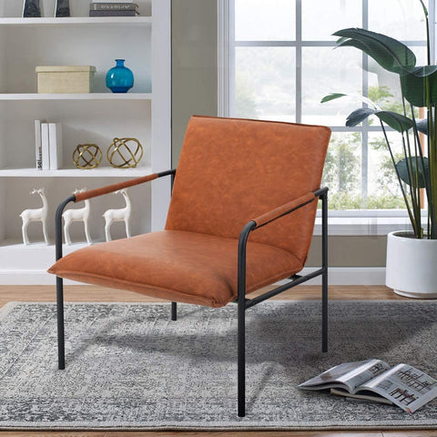 PHI VILLA Middle Back Accent Living Room Lounge Sofa Chair with Metal Legs, Brown