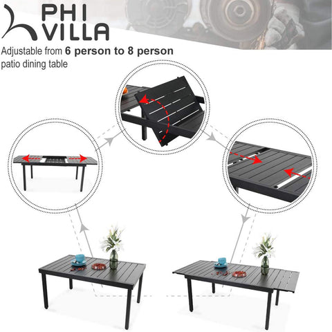Extendable Table & Textilene Reclining Chair Patio Dining Set