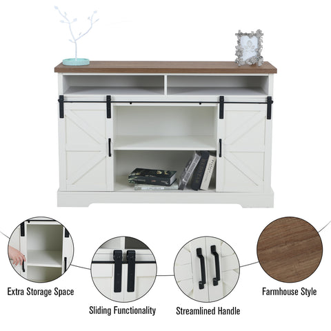 PHI VILLA Farmhouse Sliding Double Barn Door Cabinet TV Stand for TVs up to 55"