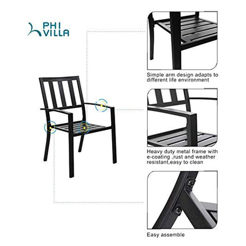 Adjustable Steel Table and Stackable Chairs Metal Outdoor Patio Dining Sets