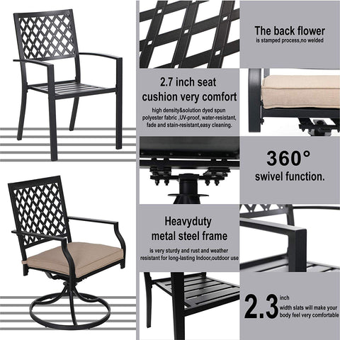 Rectangle Steel Table and Swivel Chairs 7-Piece Patio Dining Sets