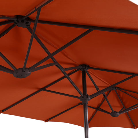 8-Piece Steel Rectangle Table & Brown Rattan Cushion Chairs & 13ft Umbrella Patio Dining Set