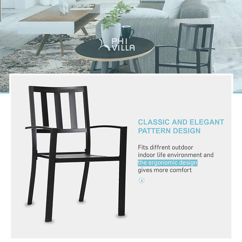 5-Piece Geometrically Stamped Round Table & Stackable Dining Chairs Outdoor Dining Set