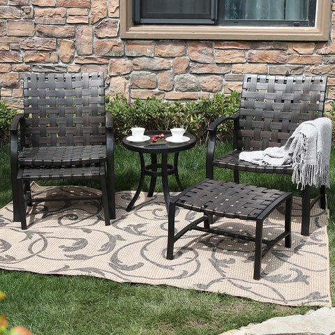 5-Piece Patio Conversation Set with Ottomans and Table