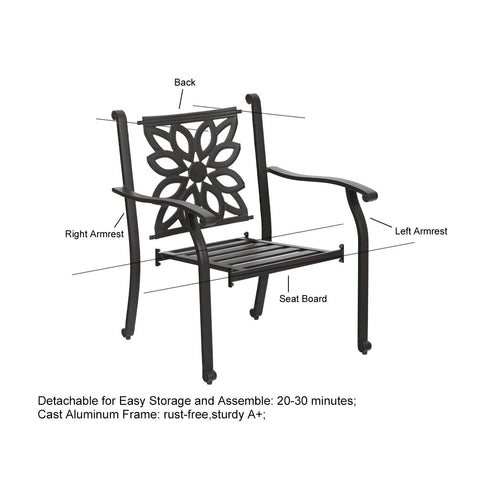 7-Piece Cast Aluminum Patio Dining Set Rectangle Table & Flower Back Chairs