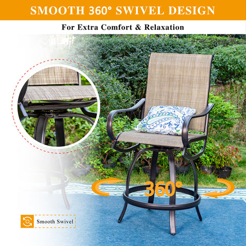 Outdoor Bar Stool Sets Swivel Textilene Bar Stools with Reinforced Base & Geometrically-stamped High Bar Table