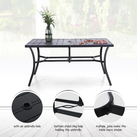 7-Piece Steel Panel Table & Rattan Cushion Dining Chairs Outdoor Patio Dining Set