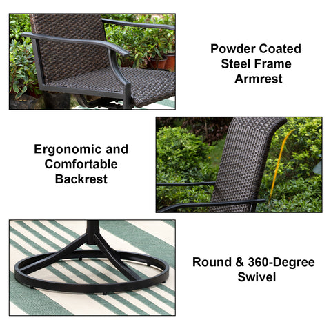 Rattan Swivel Patio Dining Chairs, Set of 2