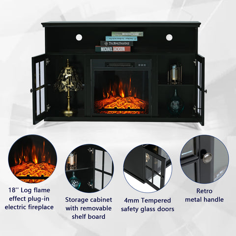PHI VILLA 48'' Classic Glass Door Wooden Fireplace Cabinet Corner TV Stand with Electric Fireplace