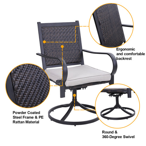 7-Piece Outdoor Dining Set Steel Table & Rattan Swivel Chairs