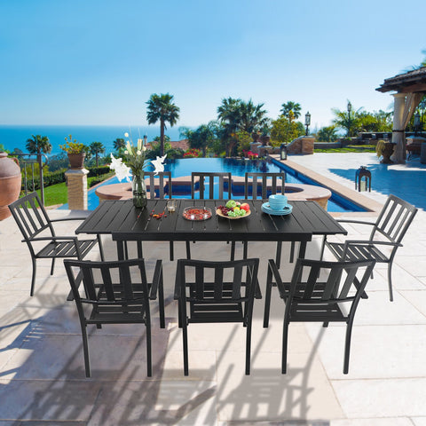 Adjustable Steel Table and Stackable Chairs Metal Outdoor Patio Dining Sets
