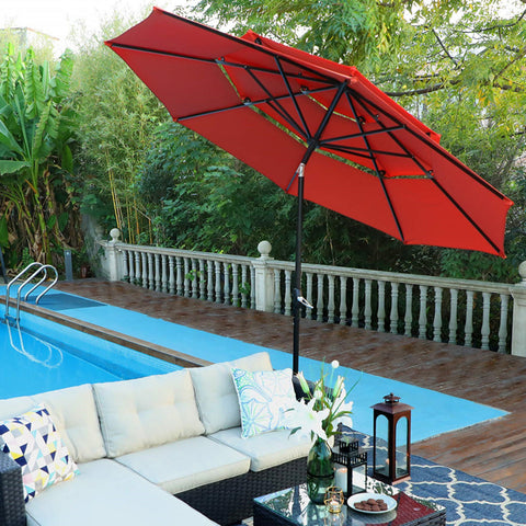 10ft 3 Tier Auto-tilt Patio Umbrella Outdoor Double Vented Umbrella