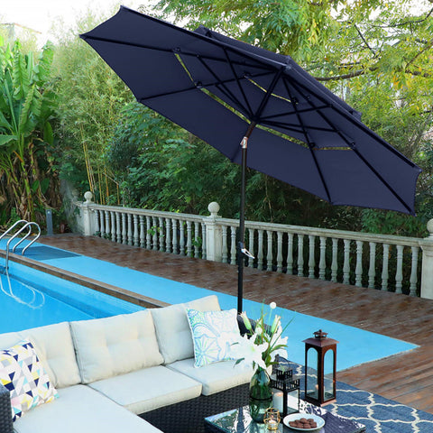 10ft 3 Tier Auto-tilt Patio Umbrella Outdoor Double Vented Umbrella