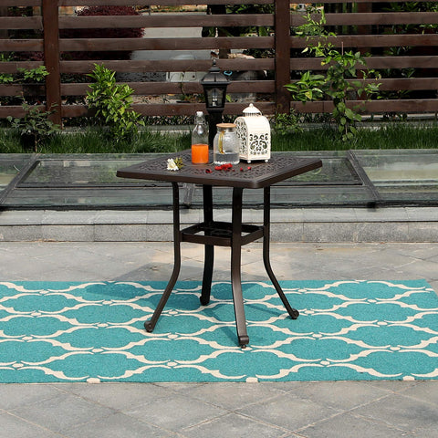 Patio Cast Aluminum Bistro Square Dining Table with Umbrella Hole