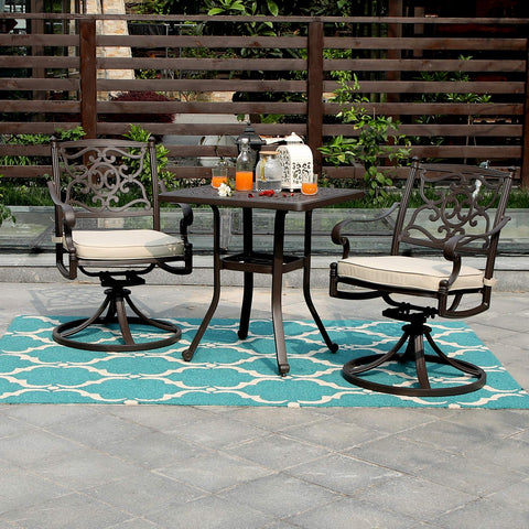 Patio Cast Aluminum Bistro Square Dining Table with Umbrella Hole