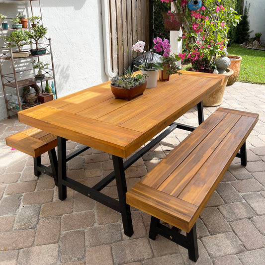 Outdoor Acacia Wood Dining Set, Modern Outdoor Dining Furniture