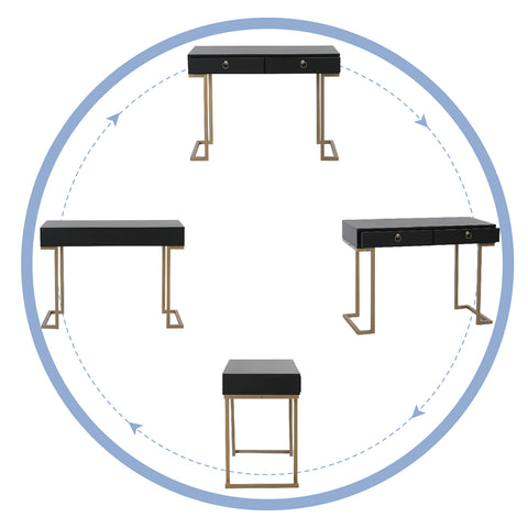 PHI VILLA Double Drawer Desk with Steel Legs, Home Office Computer Desk or Vanity Table