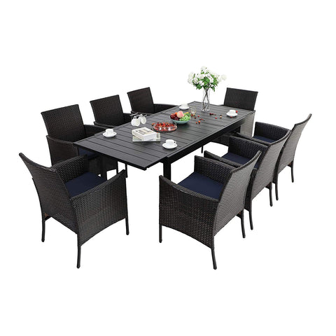 Rattan Wicker Cushioned Dining Chairs Set with Extendable Table