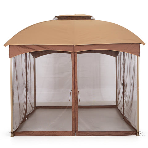 2 Sizes Soft-top Canopy, Double-roof Outdoor Gazebo with Mesh Netting Curtains