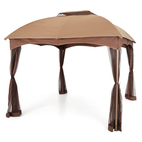2 Sizes Soft-top Canopy, Double-roof Outdoor Gazebo with Mesh Netting Curtains