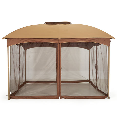 2 Sizes Soft-top Canopy, Double-roof Outdoor Gazebo with Mesh Netting Curtains