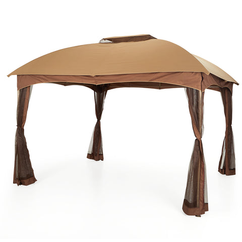 2 Sizes Soft-top Canopy, Double-roof Outdoor Gazebo with Mesh Netting Curtains