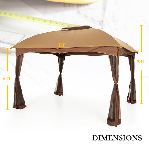 2 Sizes Soft-top Canopy, Double-roof Outdoor Gazebo with Mesh Netting Curtains