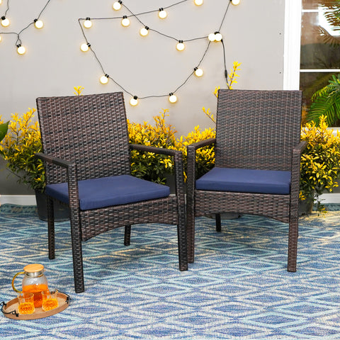 Rattan Steel Cushioned Patio Chairs, Outdoor Chairs, Set of 2