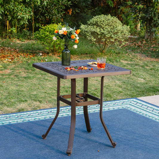 Patio Cast Aluminum Bistro Square Dining Table with Umbrella Hole