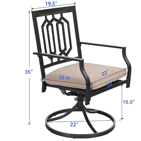 Square Table and Cushioned Swivel Chairs 5-Piece Metal Patio Dining Set