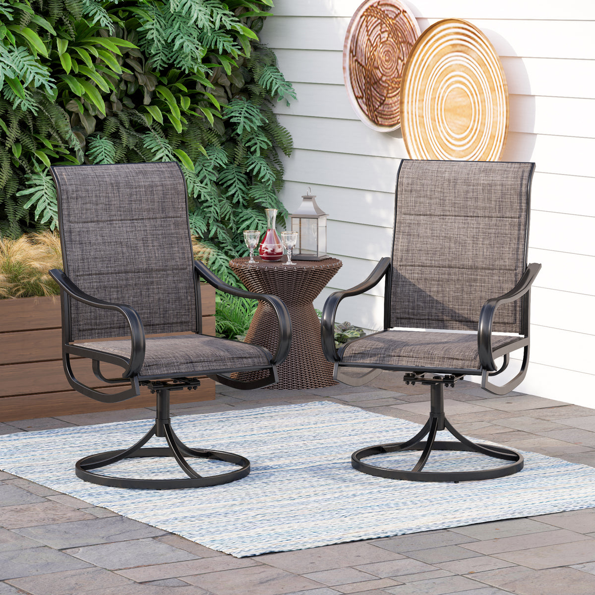 Padded Textilene Fabric Patio Dining Swivel Chairs