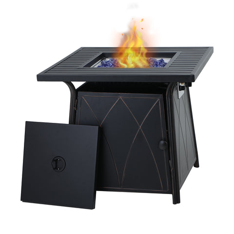 28 Inch, 50,000BTU Metal Gas Fire Pit Table with Lid