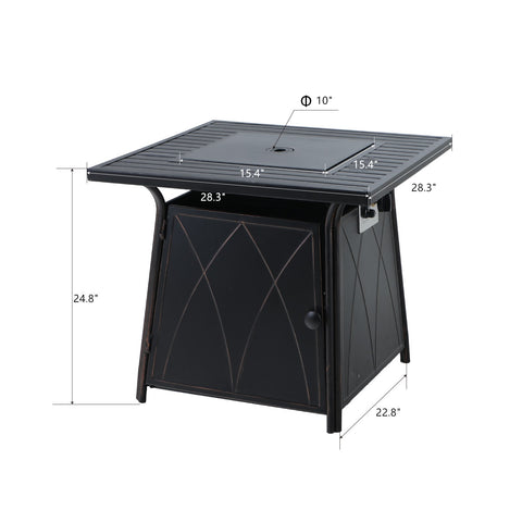 28 Inch, 50,000BTU Metal Gas Fire Pit Table with Lid
