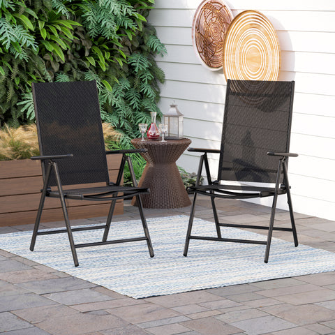 Pre-assembled Aluminum & Steel Frame Reclining Folding Sling Chair, Set of 2