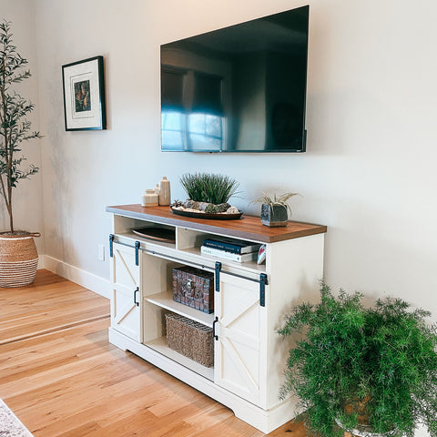 PHI VILLA Farmhouse Sliding Double Barn Door Cabinet TV Stand for TVs up to 55"