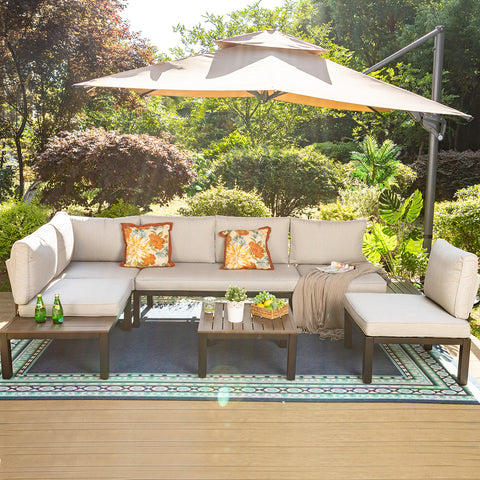 6-Piece Modular Outdoor Sofa Set with Cushions