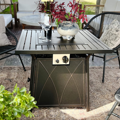 28 Inch, 50,000BTU Metal Gas Fire Pit Table with Lid