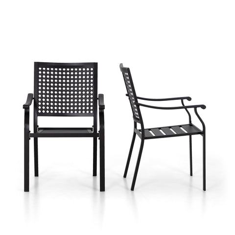 5-Piece Outdoor Dining Set Steel Square Table & Bull's Eye Pattern Dining Chairs