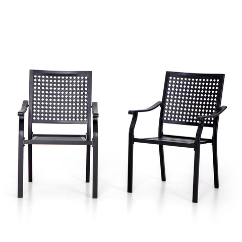 5-Piece Outdoor Dining Set Geometrically Stamped Round Table & Bull's Eye Pattern Dining Chairs