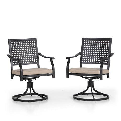 5-Piece Outdoor Dining Set Geometrically Stamped Round Table & Bull's Eye Pattern Dining Chairs