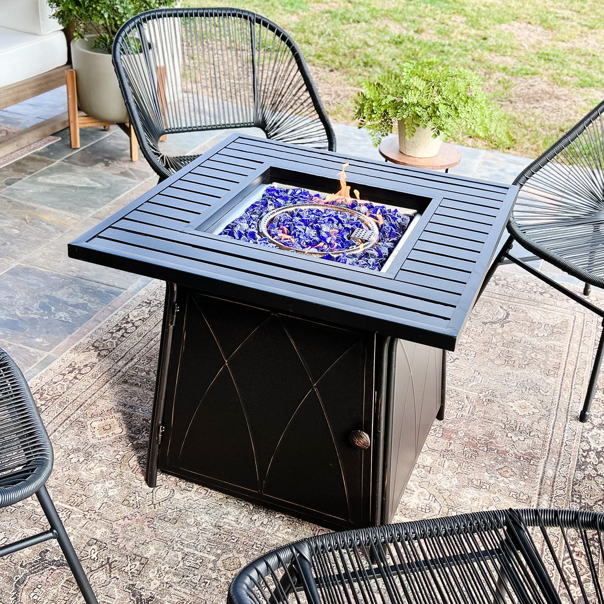 28 Inch, 50,000BTU Metal Gas Fire Pit Table with Lid