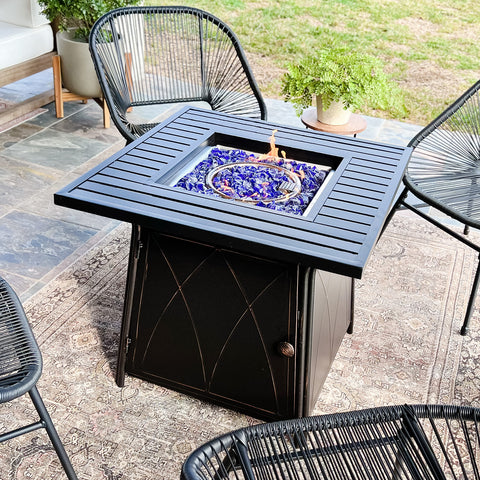 28 Inch, 50,000BTU Metal Gas Fire Pit Table with Lid