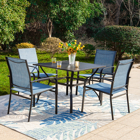 5-Piece Patio Dining Sets Square Table & Light-weight Textilene Fixed Chairs