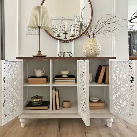 Accent Storage Cabinet with Decorative Carved