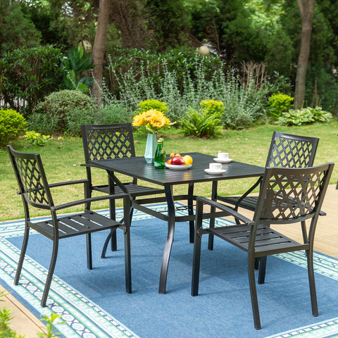 5-Piece Patio Dining Set Steel Square Table and Stackable Chair